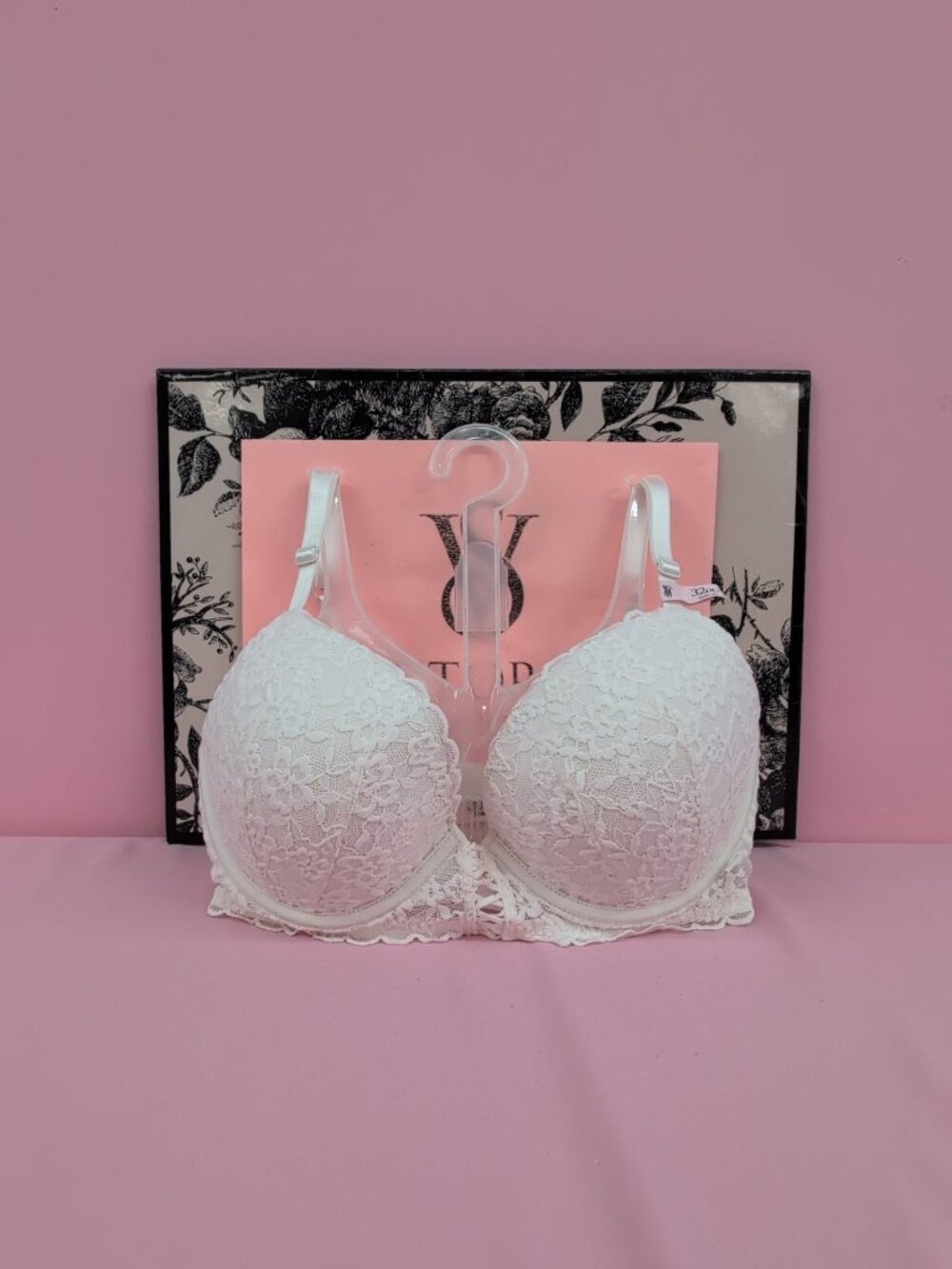 Victoria Secret Sexy Tee Lacie Lace Up Longline Push Up Bra 32DD Coconut White